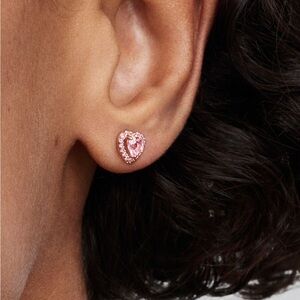 Authenic Pandora rose gold Heart Earrings with pink stone